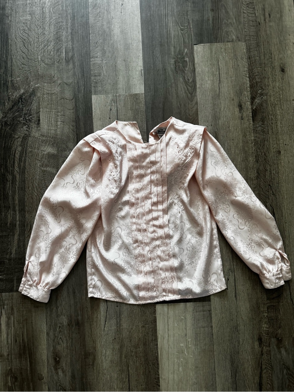 Vintage Notations Pink Satin Jacquard Puff Sleeve Blouse